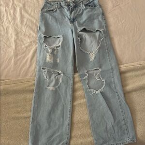 Blue Boyfriend Jeans with Distressed Details